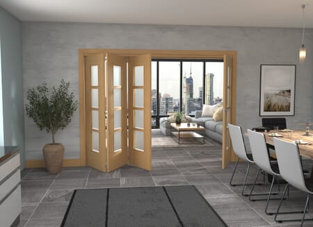 Oak Iseo Roomfold Grande - 4 Light Frosted Prefinished
