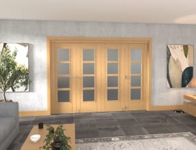 Oak Iseo Roomfold Grande - 4 Light Frosted Prefinished Internal Bifold Doors