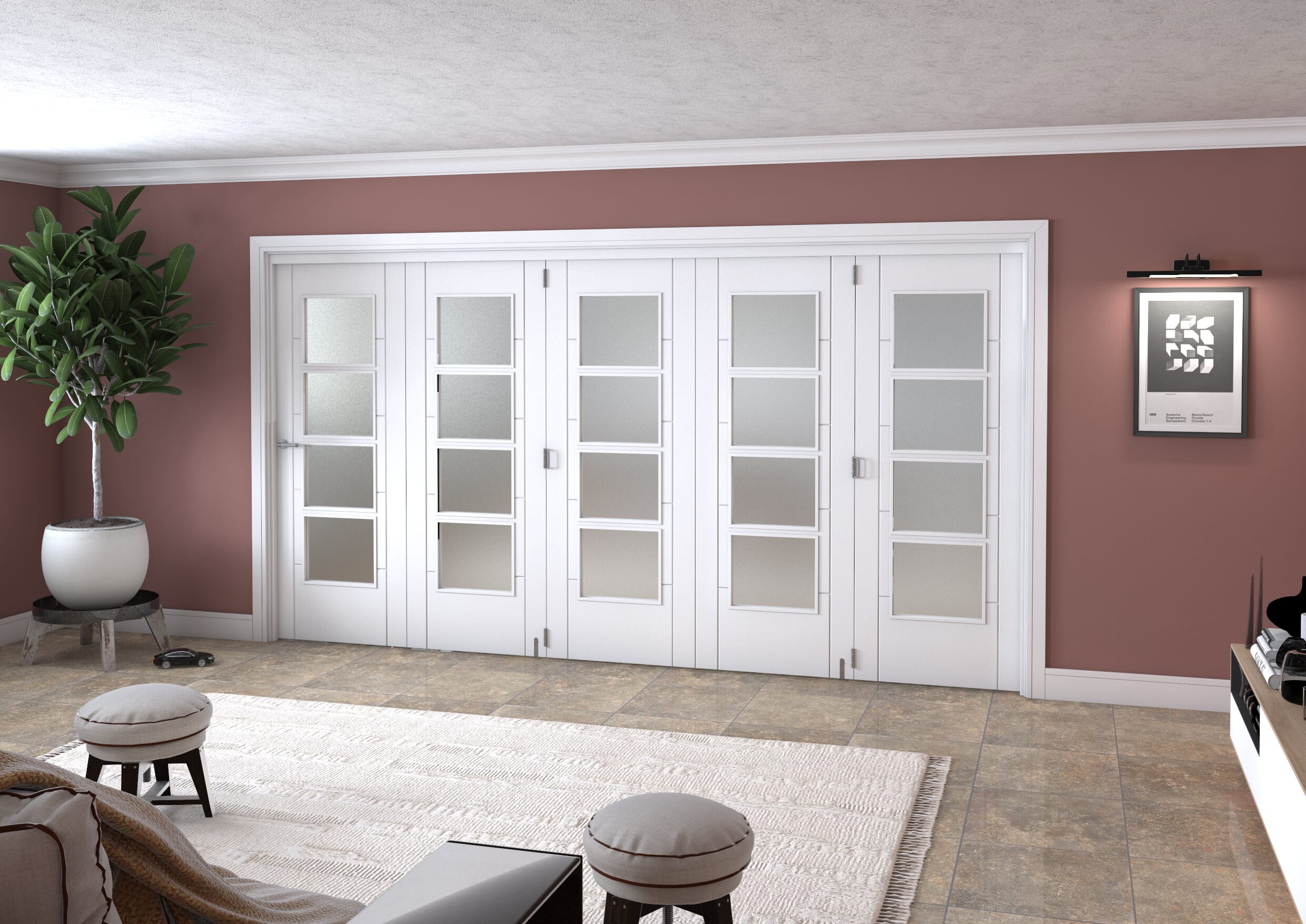 White Iseo Roomfold Grande - 4 Light Frosted