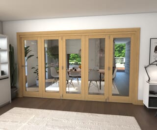 Oak P10 Roomfold Grande Prefinished Internal Bifold Doors with Clear Glass
