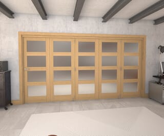 Oak 4L Roomfold Grande Prefinished Internal Bifold Doors with Frosted Glass
