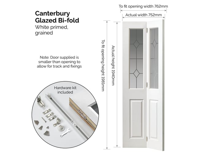 Canterbury White Grained Bi-Fold - Decorative Clear Glass