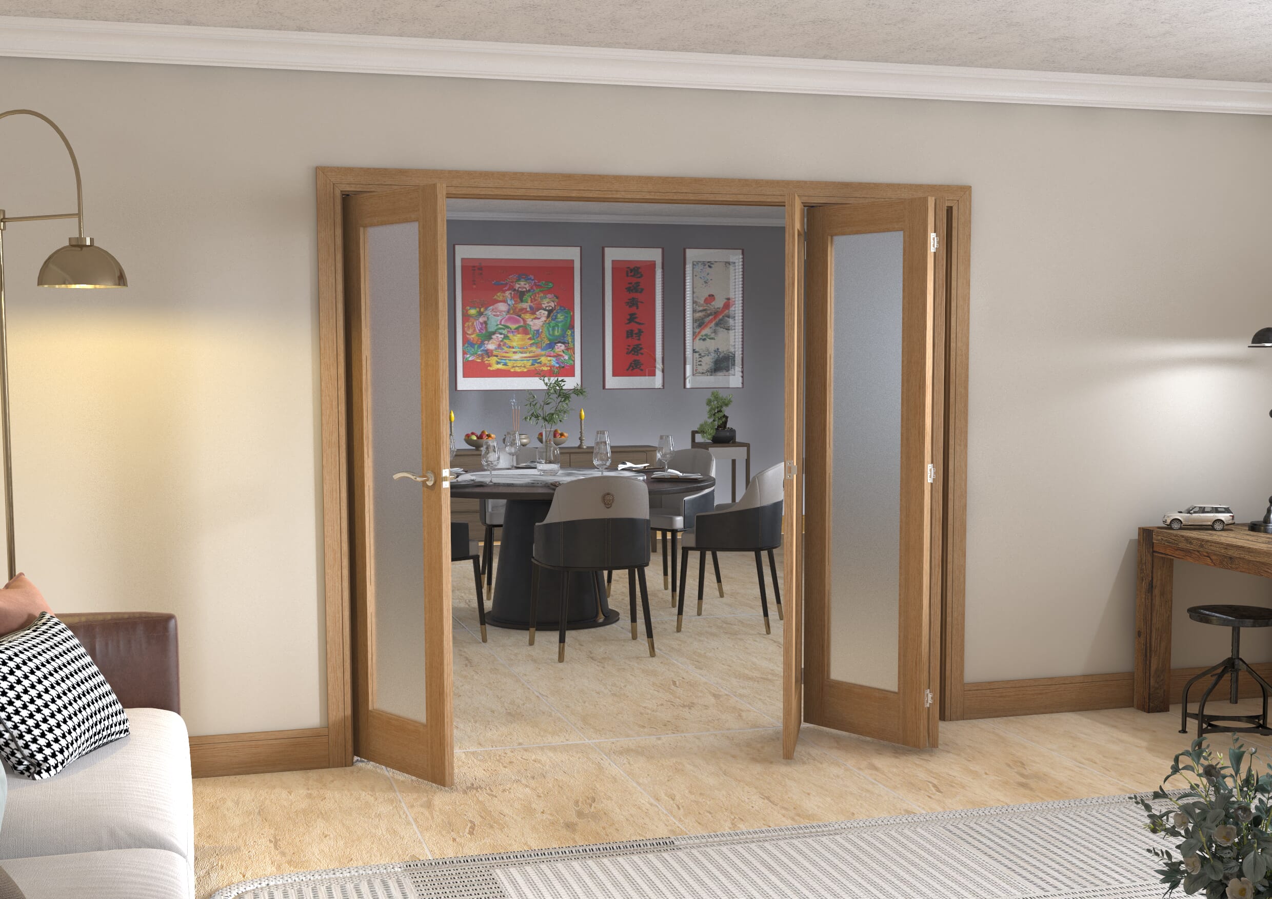 Oak Pattern 10 Roomfold - Frosted Glass