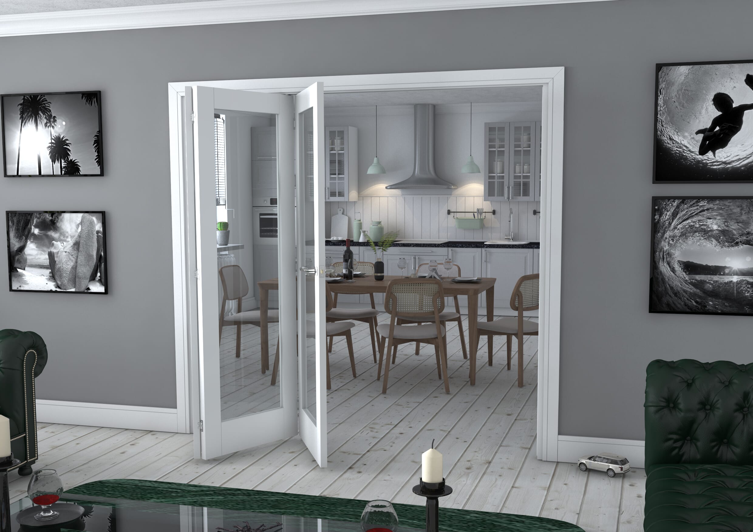 White Pattern 10 Roomfold - Clear Glass