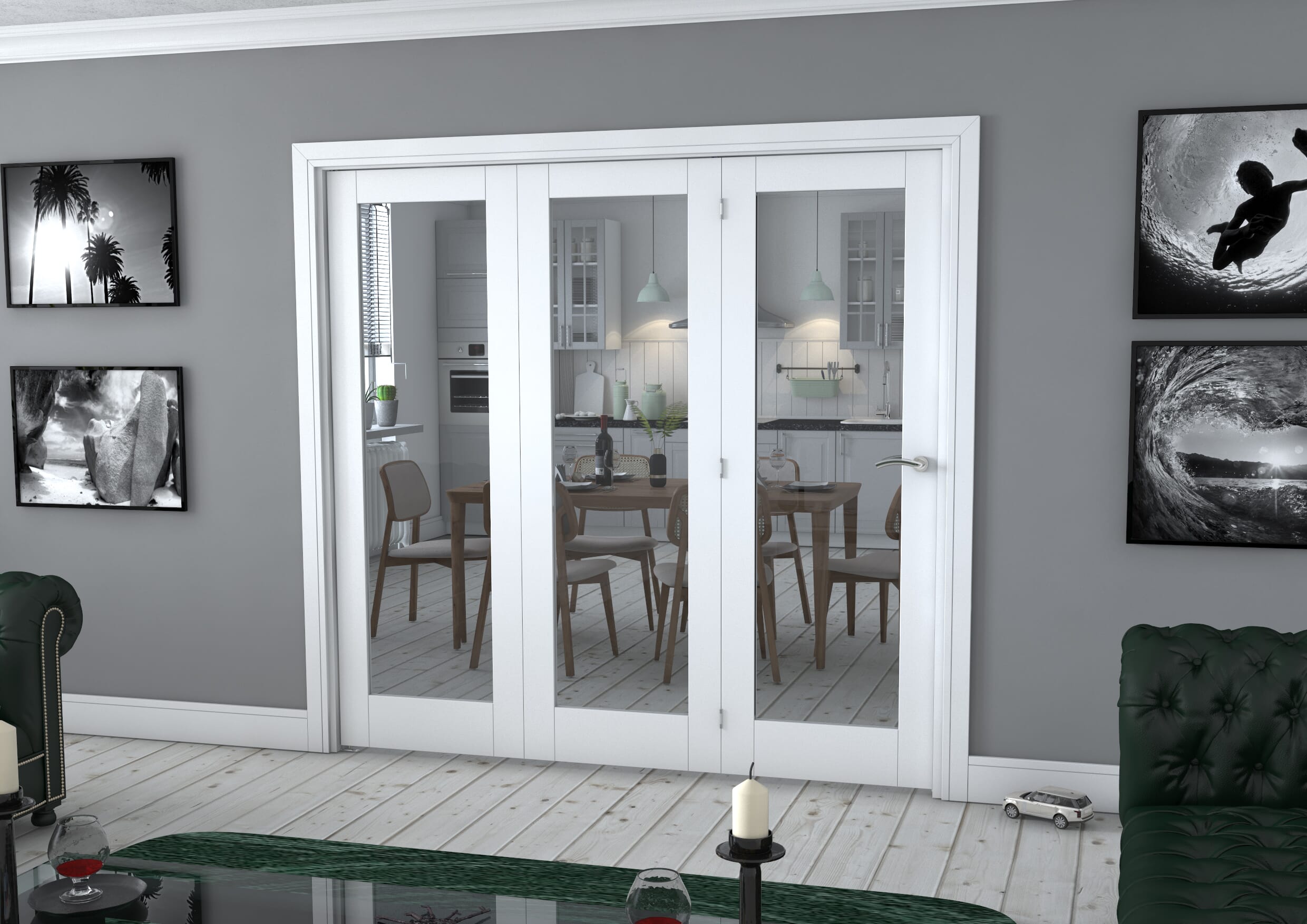 White Pattern 10 Roomfold - Clear Glass