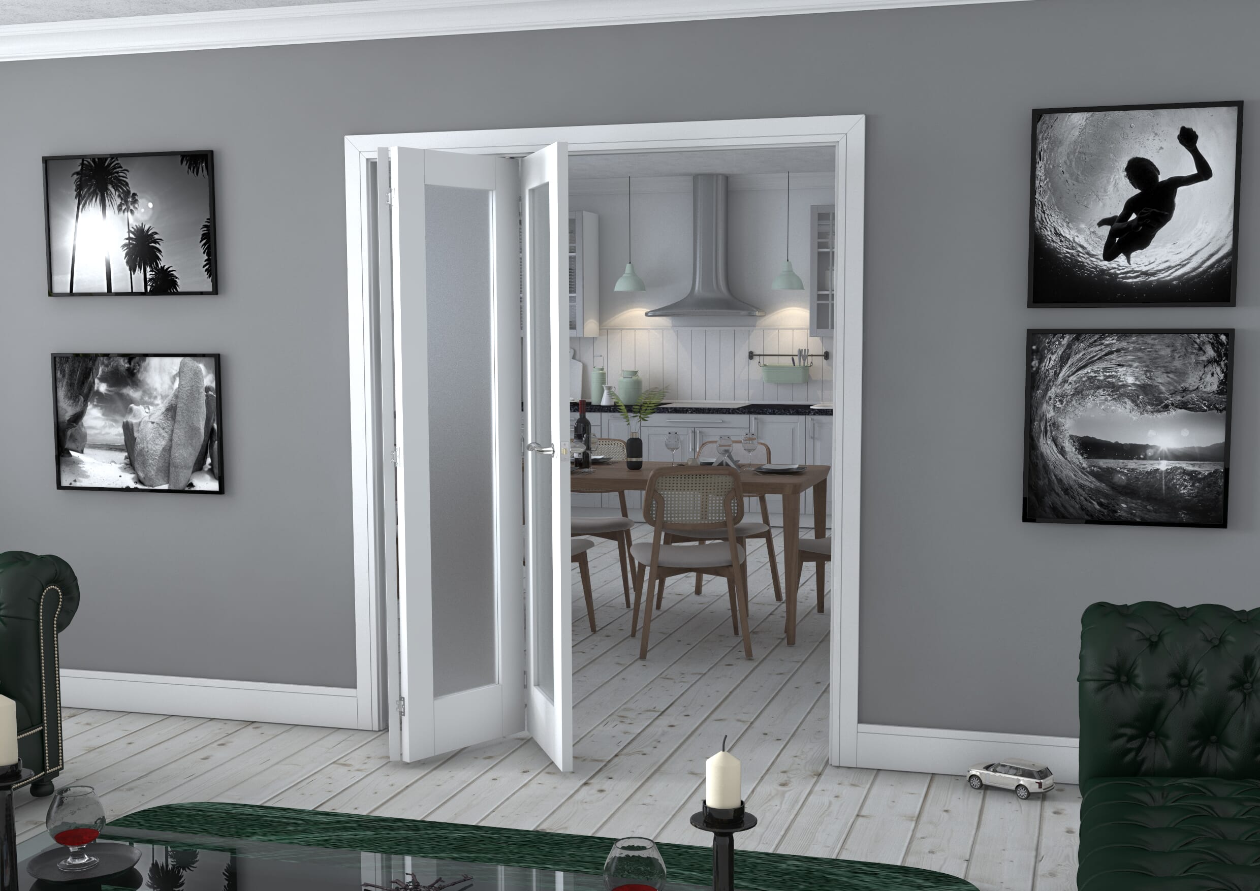 White Pattern 10 Roomfold - Frosted Glass