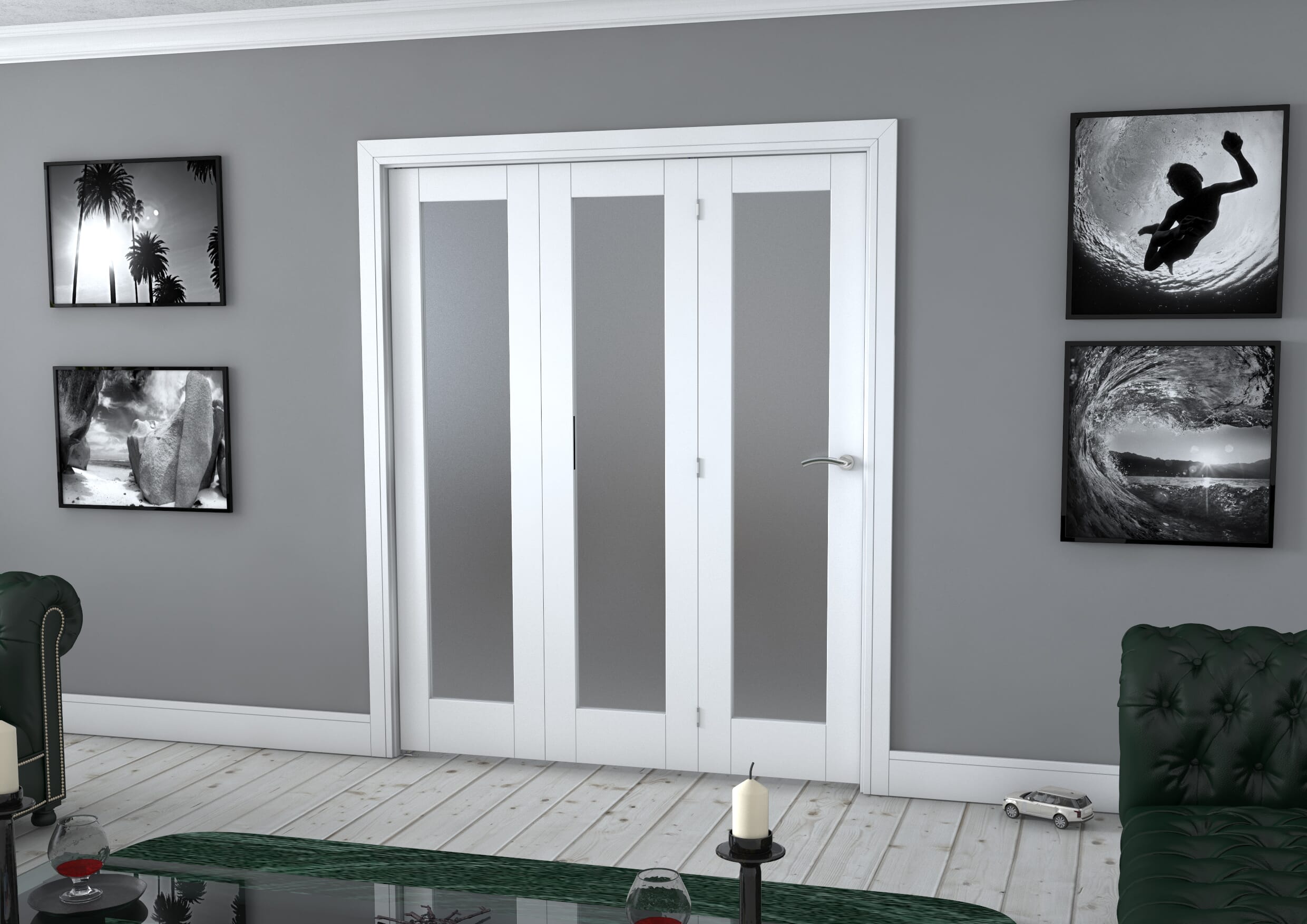 White Pattern 10 Roomfold - Frosted Glass