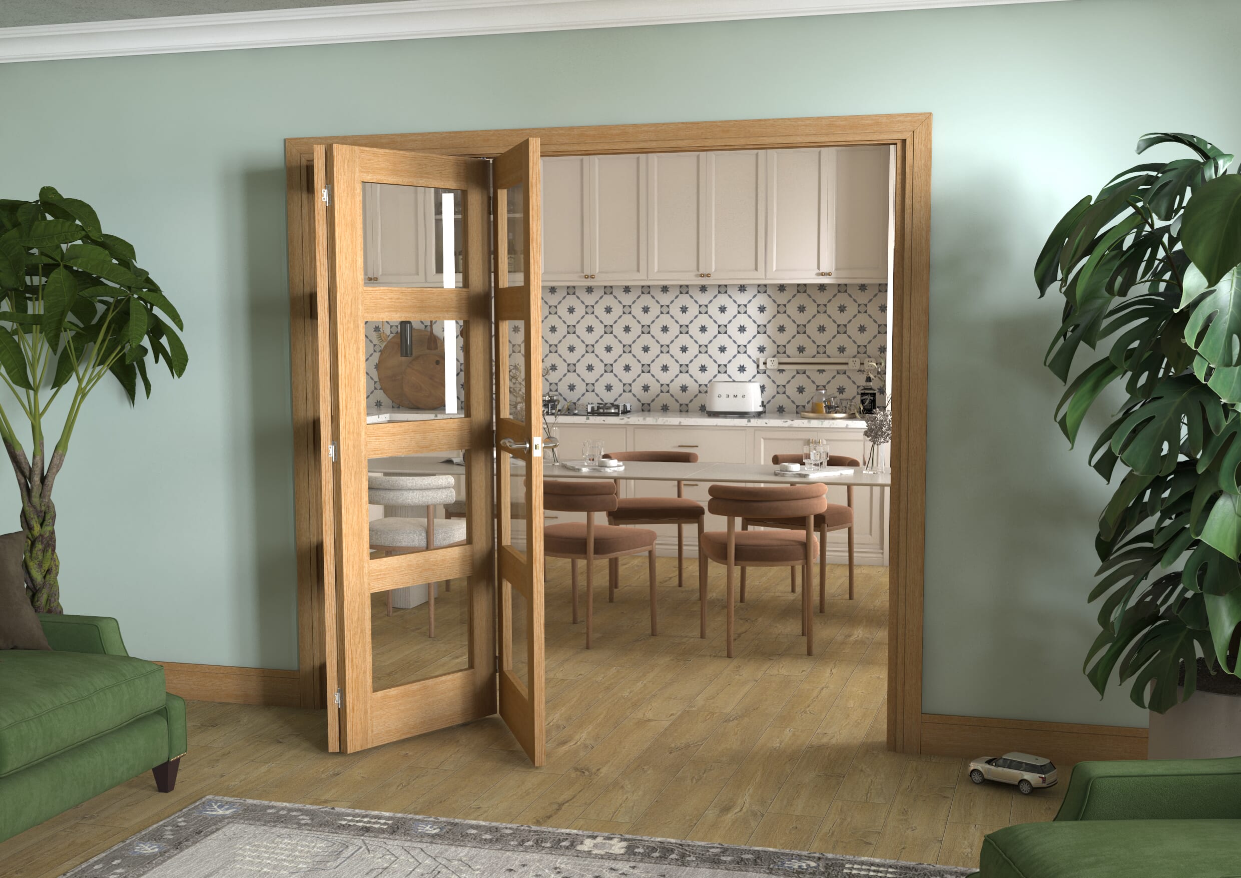 Prefinished Oak 4L Shaker Roomfold - Clear Glass