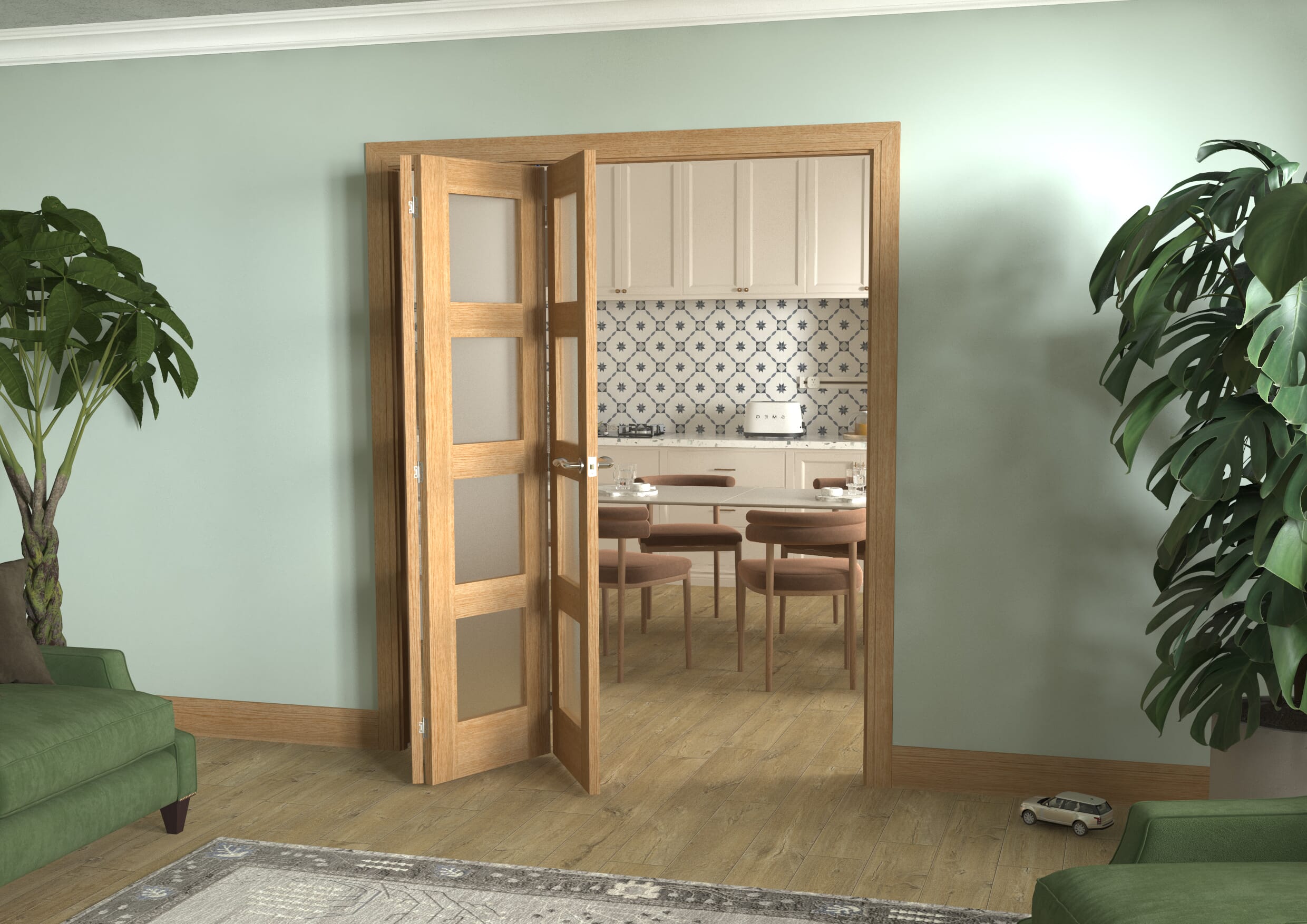 Oak 4L Shaker Roomfold - Frosted Glass