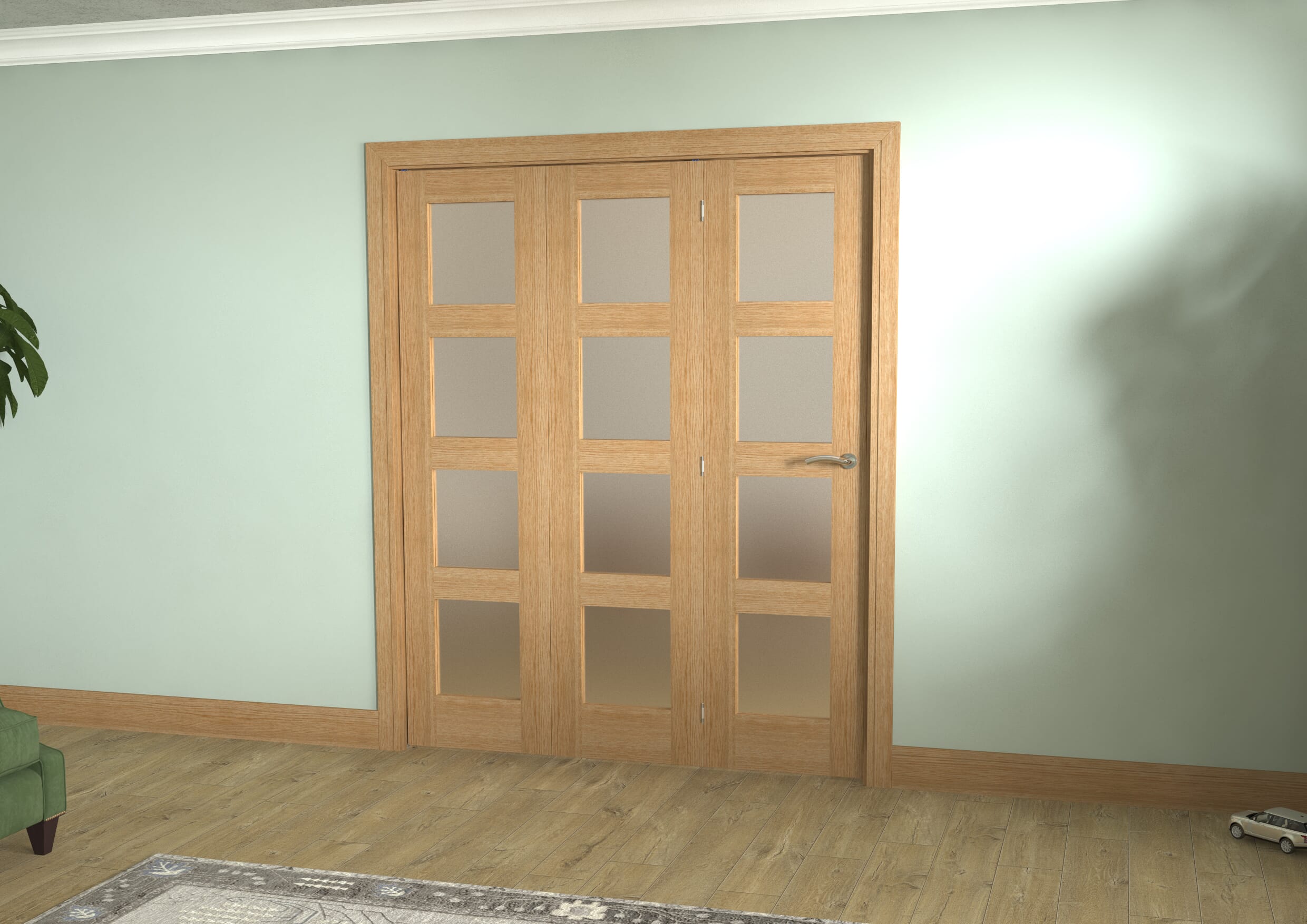 Oak 4L Shaker Roomfold - Frosted Glass
