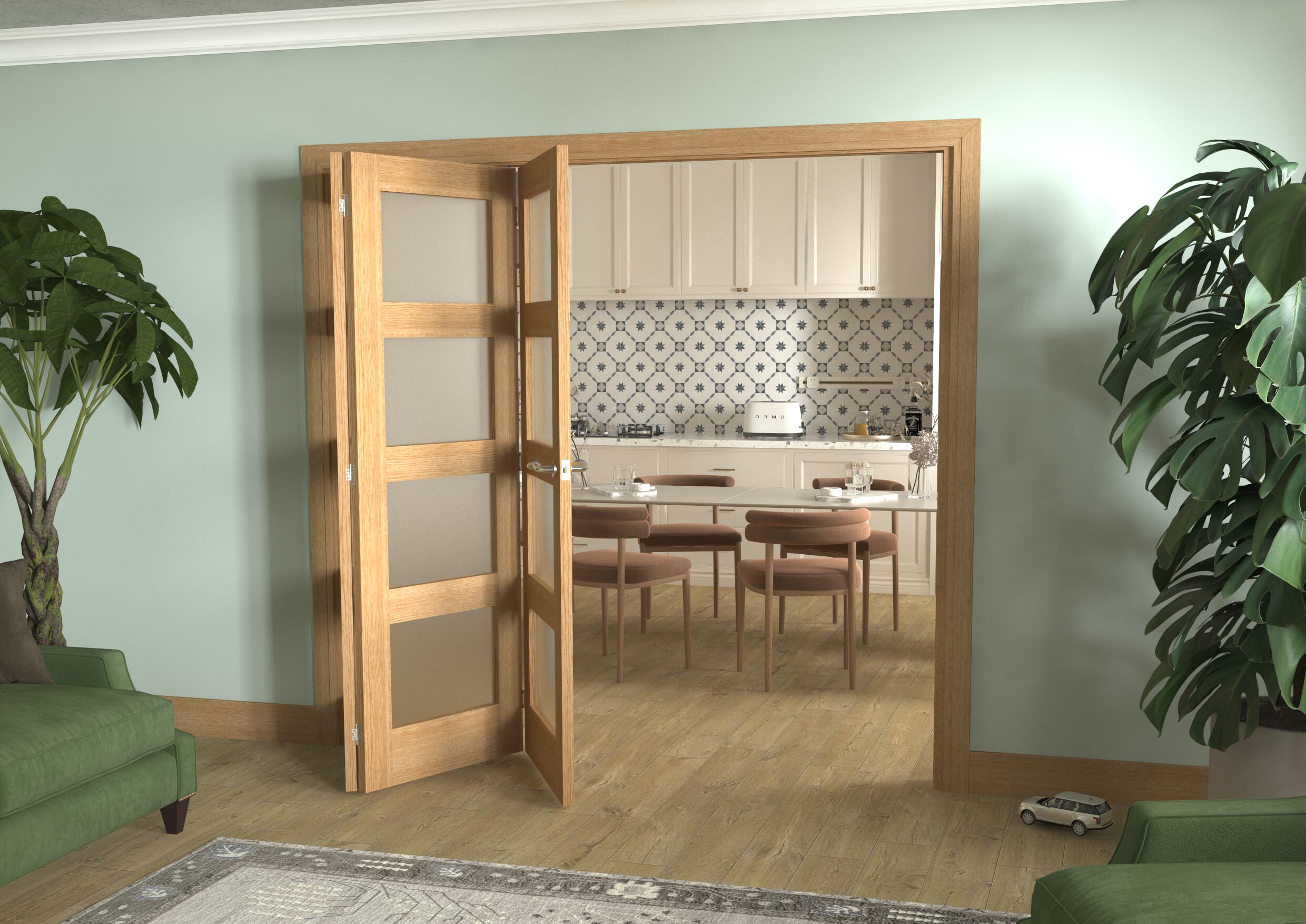 Prefinished Oak 4L Shaker Roomfold - Frosted