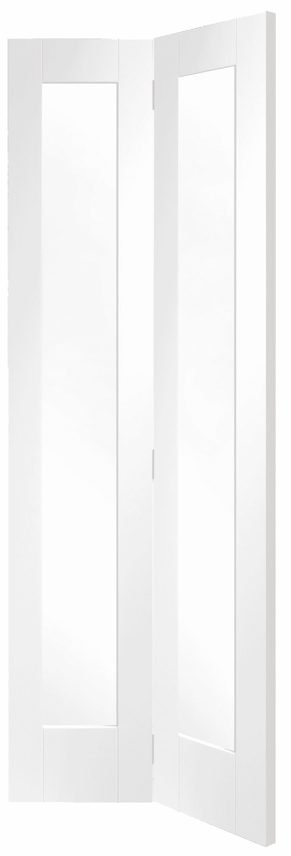 Pattern 10 White Internal Folding Doors with Clear Glass at Vivid Doors