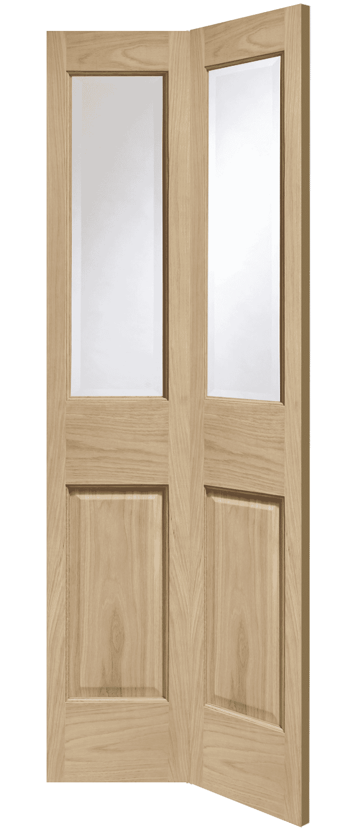Malton Oak Internal Folding Doors with Clear Glass at Vivid Doors