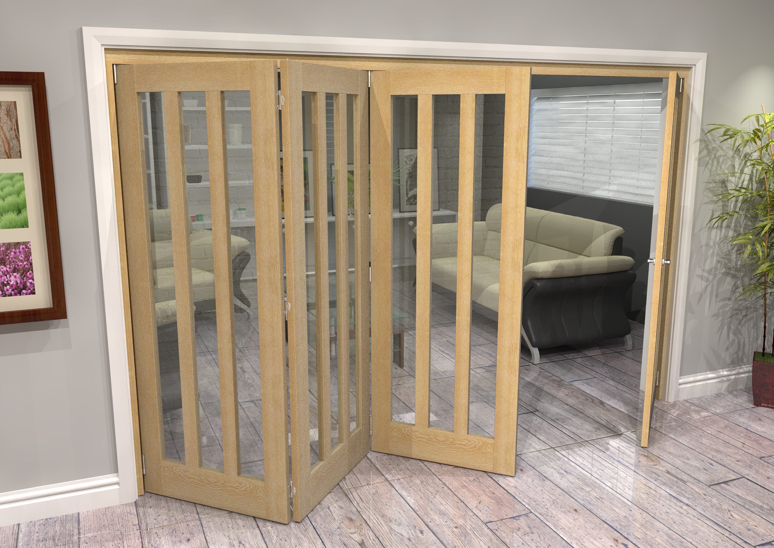 Aston Oak 3 Lite Clear Glazed Roomfold Doorset