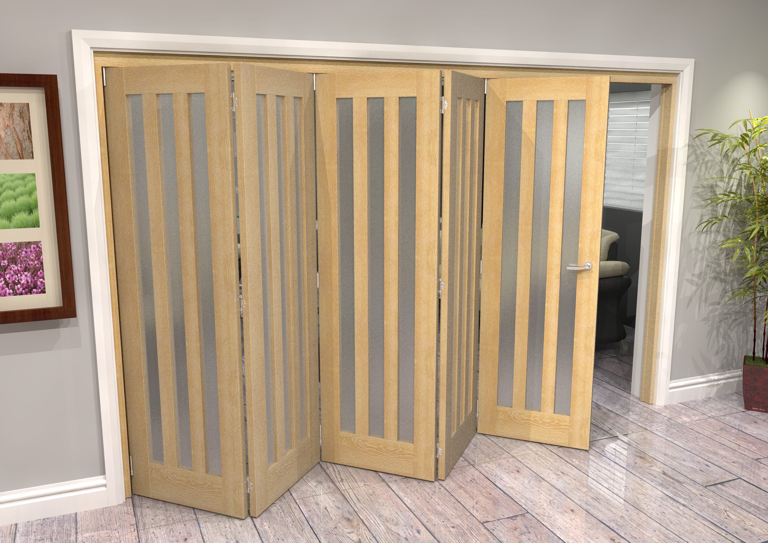 Aston Oak 3 Lite Frosted Glazed Roomfold Doorset