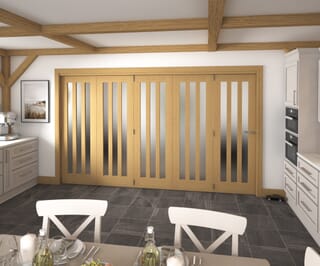 Aston Oak Frosted Glazed Roomfold Grande Internal Bifold Doors