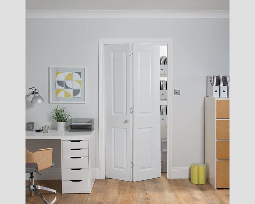 1981mm x 762mm x 35mm (30") White Moulded Textured 4 Panel Bi-Fold Door