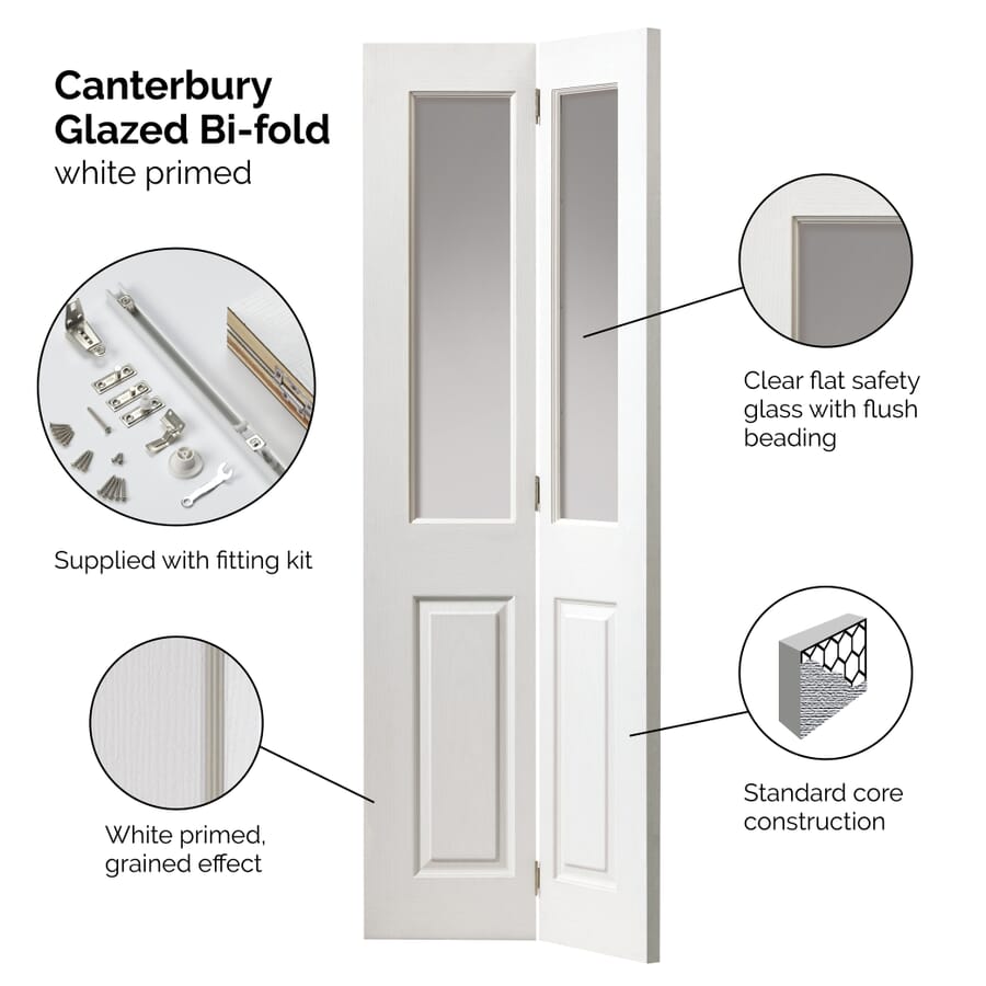 Canterbury White Grained Bi-Fold – Clear Glass