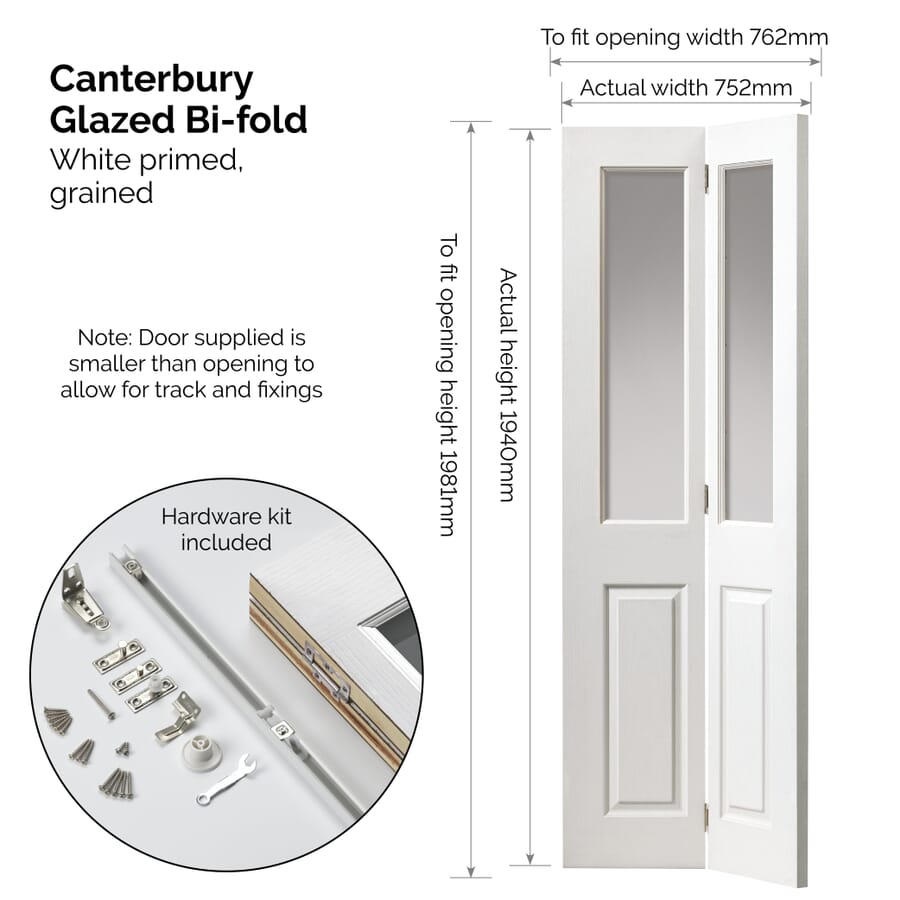 Canterbury White Grained Bi-Fold – Clear Glass