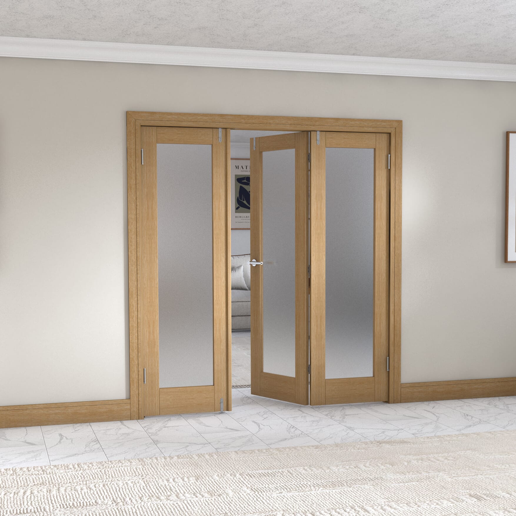 Oak P10 Frenchfold - Frosted Prefinished (3 x 610mm Doors)