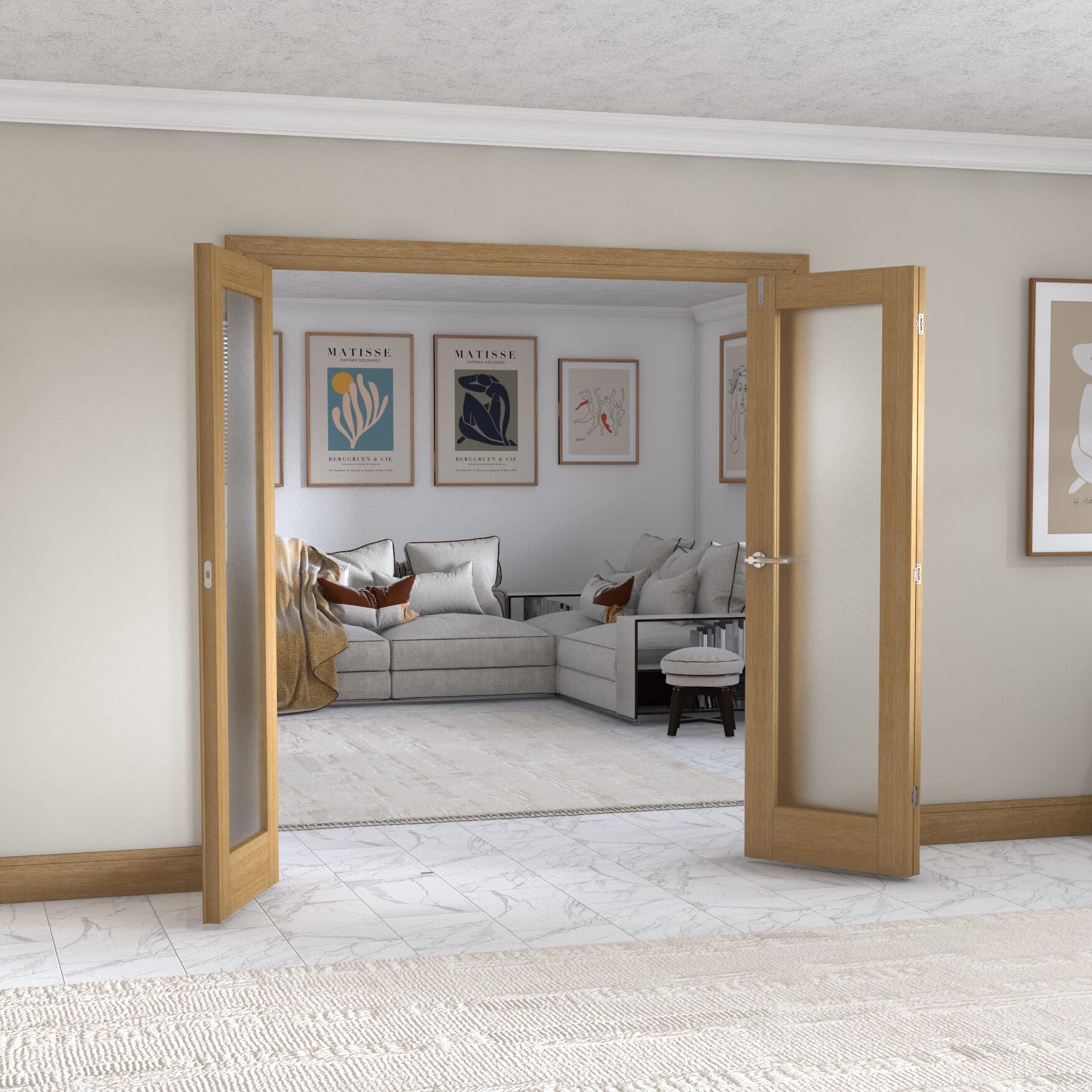 Oak P10 Frenchfold - Frosted Prefinished (3 x 610mm Doors)