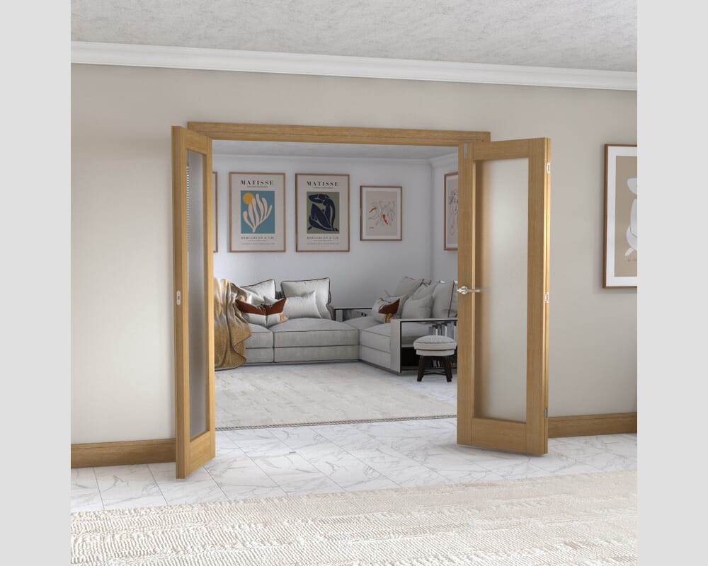 Oak P10 Frenchfold - Frosted Prefinished (3 x 610mm Doors)