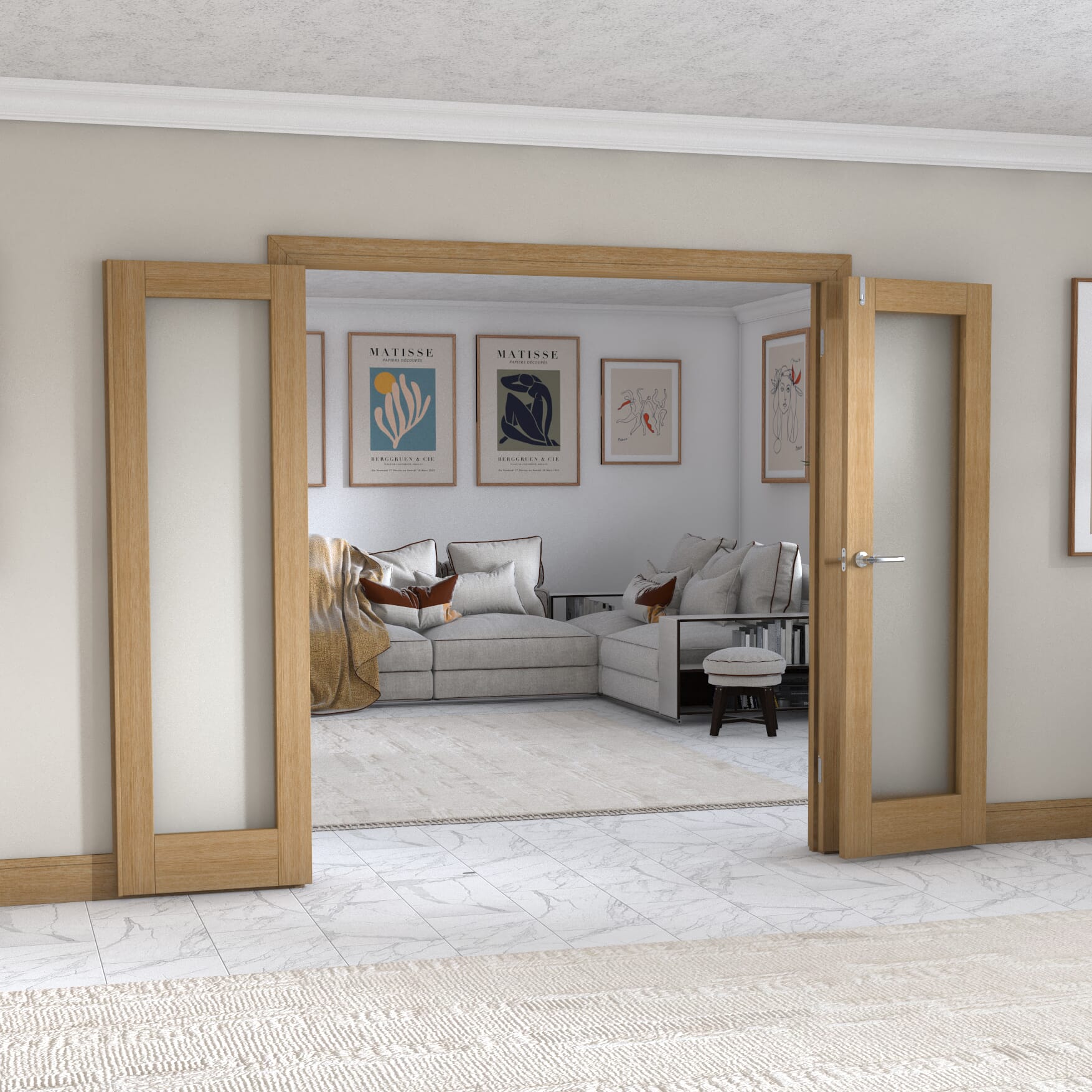Oak P10 Frenchfold - Frosted Prefinished (3 x 610mm Doors)