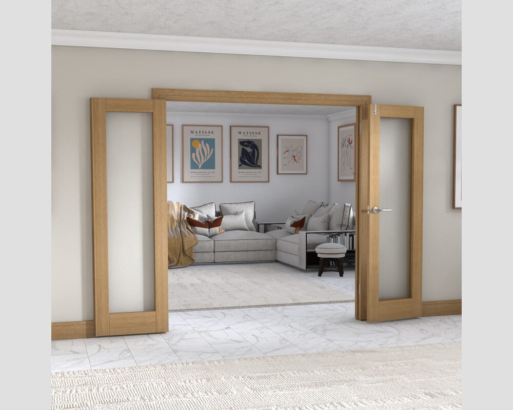 Oak P10 Frenchfold - Frosted Prefinished (3 x 610mm Doors)