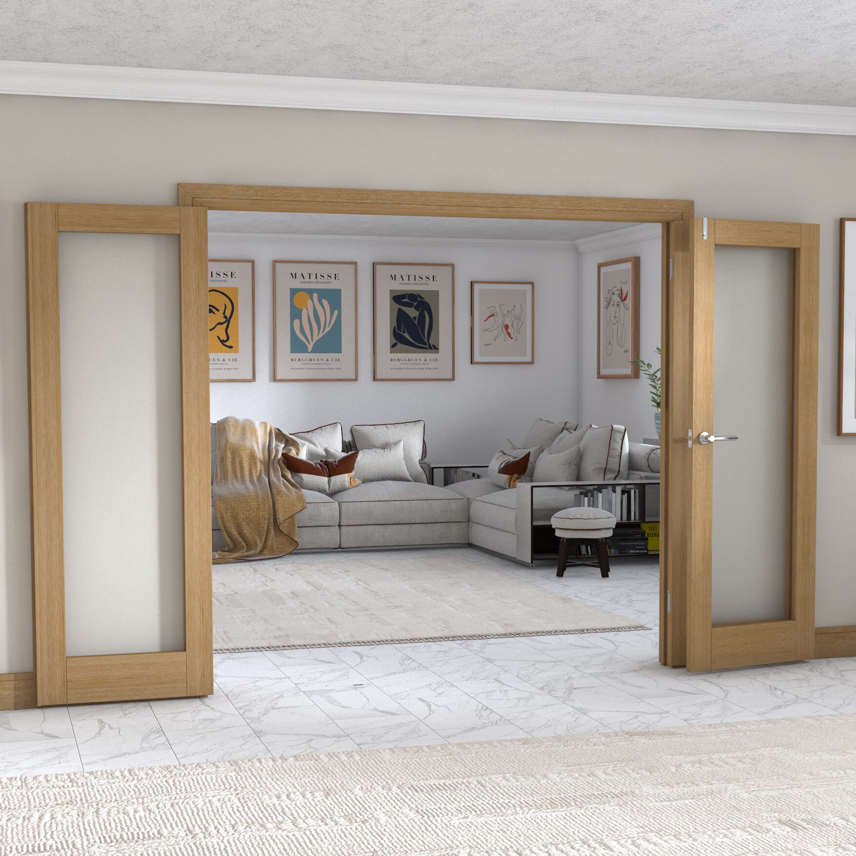 Oak P10 Frenchfold - Frosted Prefinished (3 x 686mm Doors)