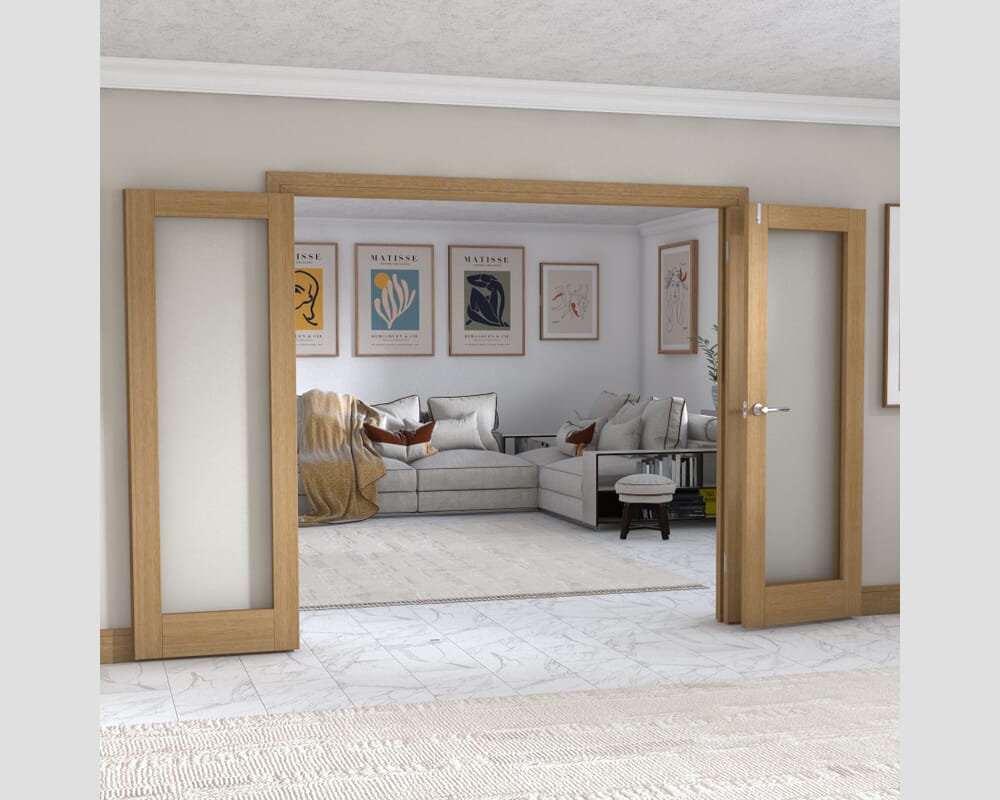 Oak P10 Frenchfold - Frosted Prefinished (3 x 686mm Doors)