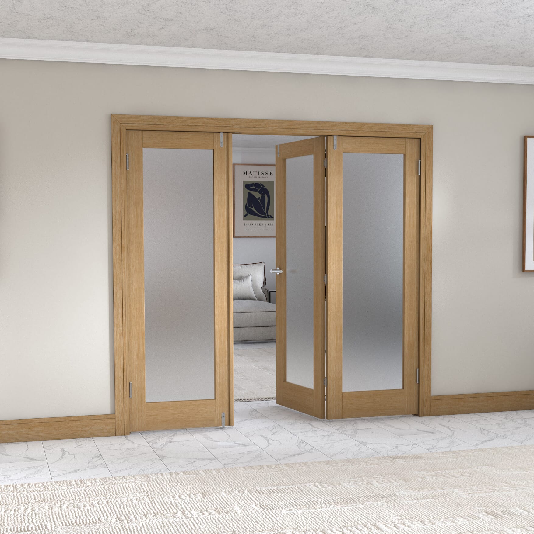 Oak P10 Frenchfold - Frosted Prefinished (3 x 686mm Doors)