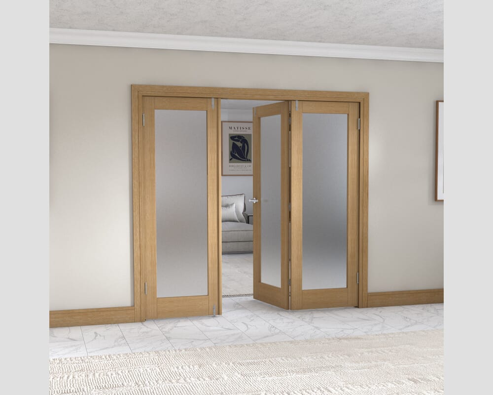 Oak P10 Frenchfold - Frosted Prefinished (3 x 686mm Doors)