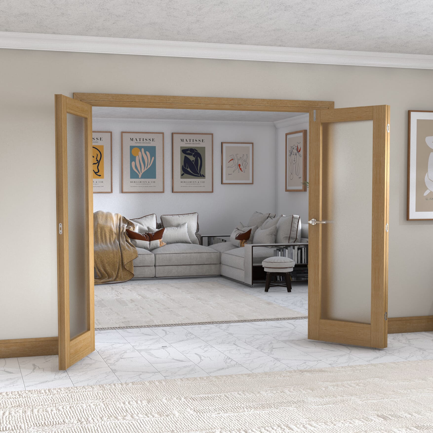 Oak P10 Frenchfold - Frosted Prefinished (3 x 686mm Doors)