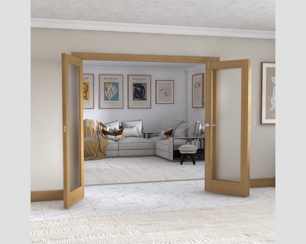 Oak P10 Frenchfold - Frosted Prefinished (3 x 686mm Doors)