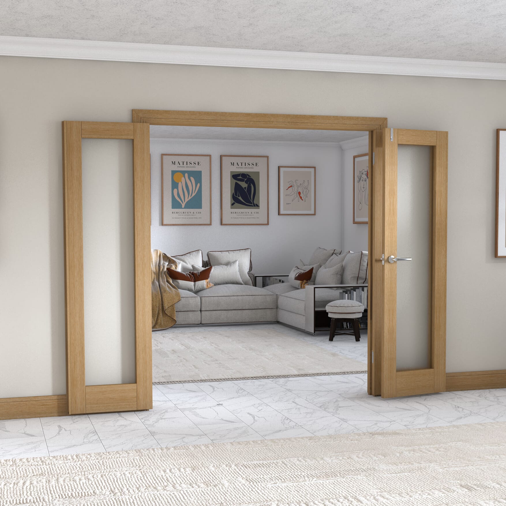 Oak P10 Frenchfold - Frosted Prefinished (3 x 573mm Doors)
