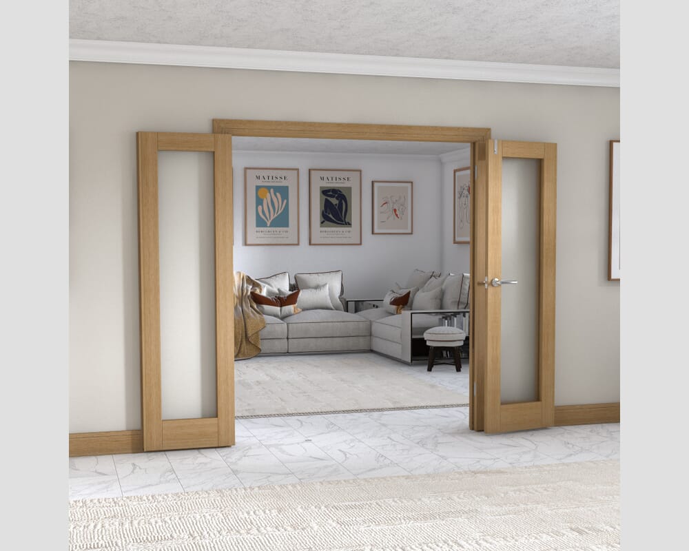 Oak P10 Frenchfold - Frosted Prefinished (3 x 573mm Doors)