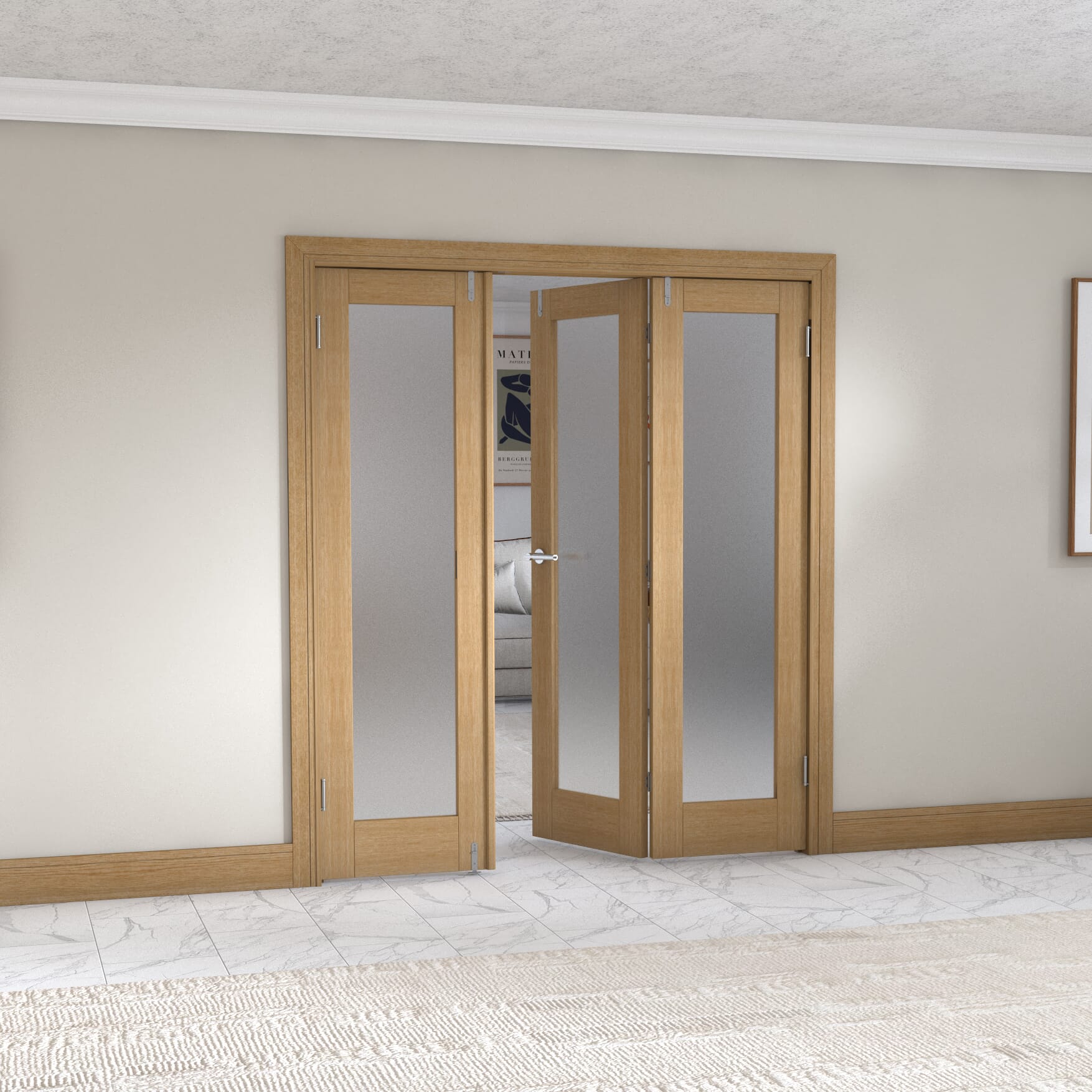 Oak P10 Frenchfold - Frosted Prefinished (3 x 573mm Doors)