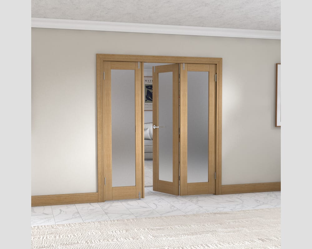 Oak P10 Frenchfold - Frosted Prefinished (3 x 573mm Doors)