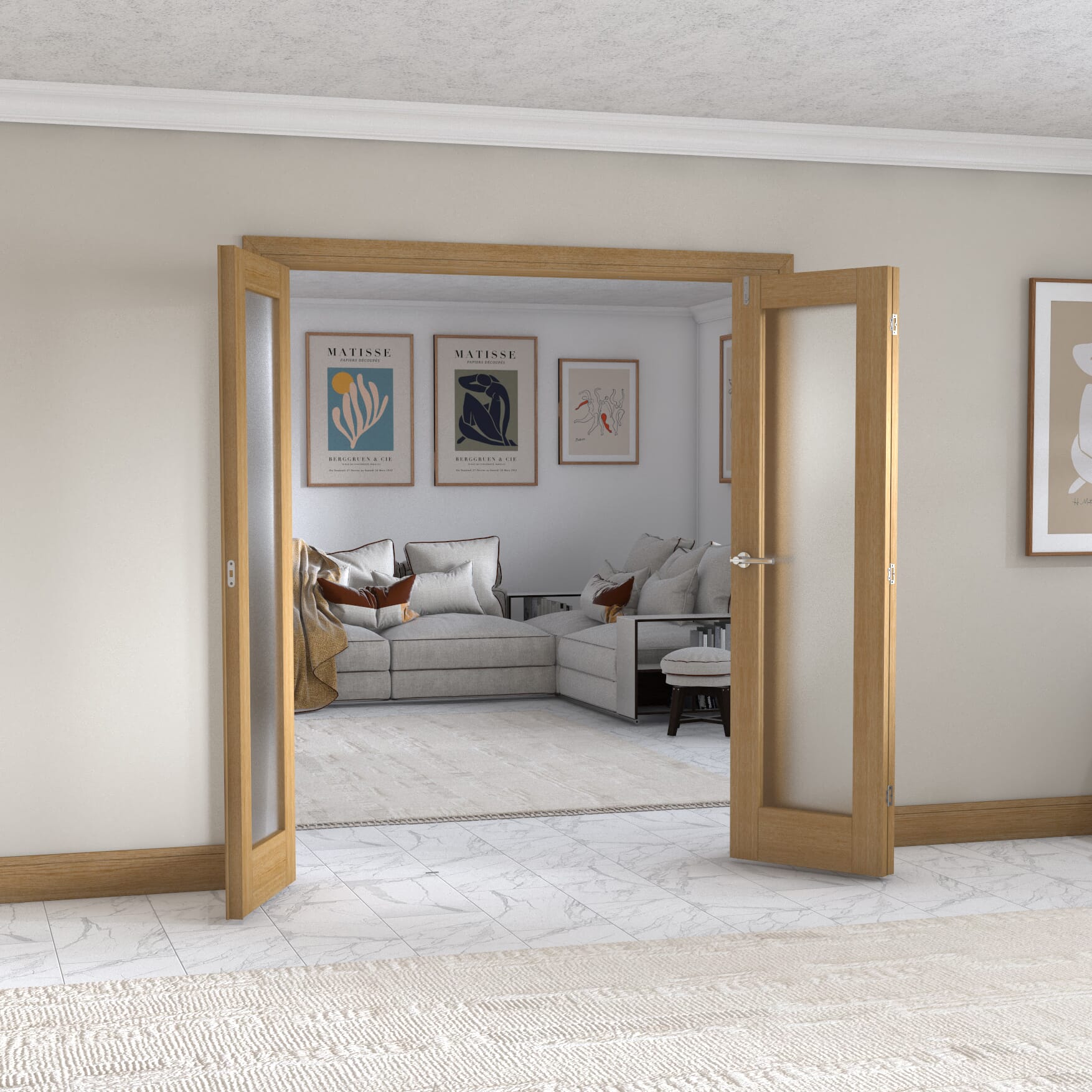 Oak P10 Frenchfold - Frosted Prefinished (3 x 573mm Doors)
