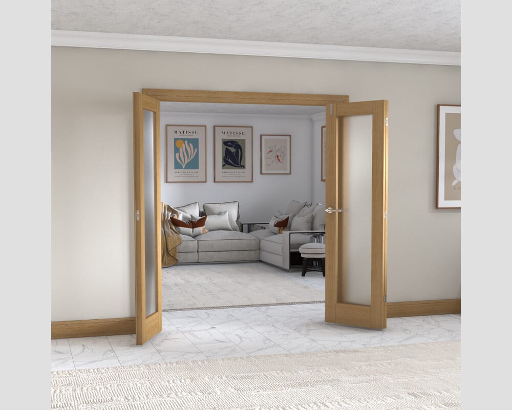 Oak P10 Frenchfold - Frosted Prefinished (3 x 573mm Doors)