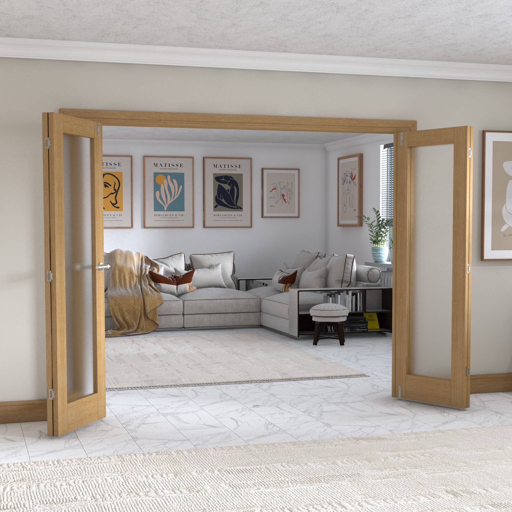 Oak P10 Frenchfold - Frosted Prefinished (4 x 610mm Doors)