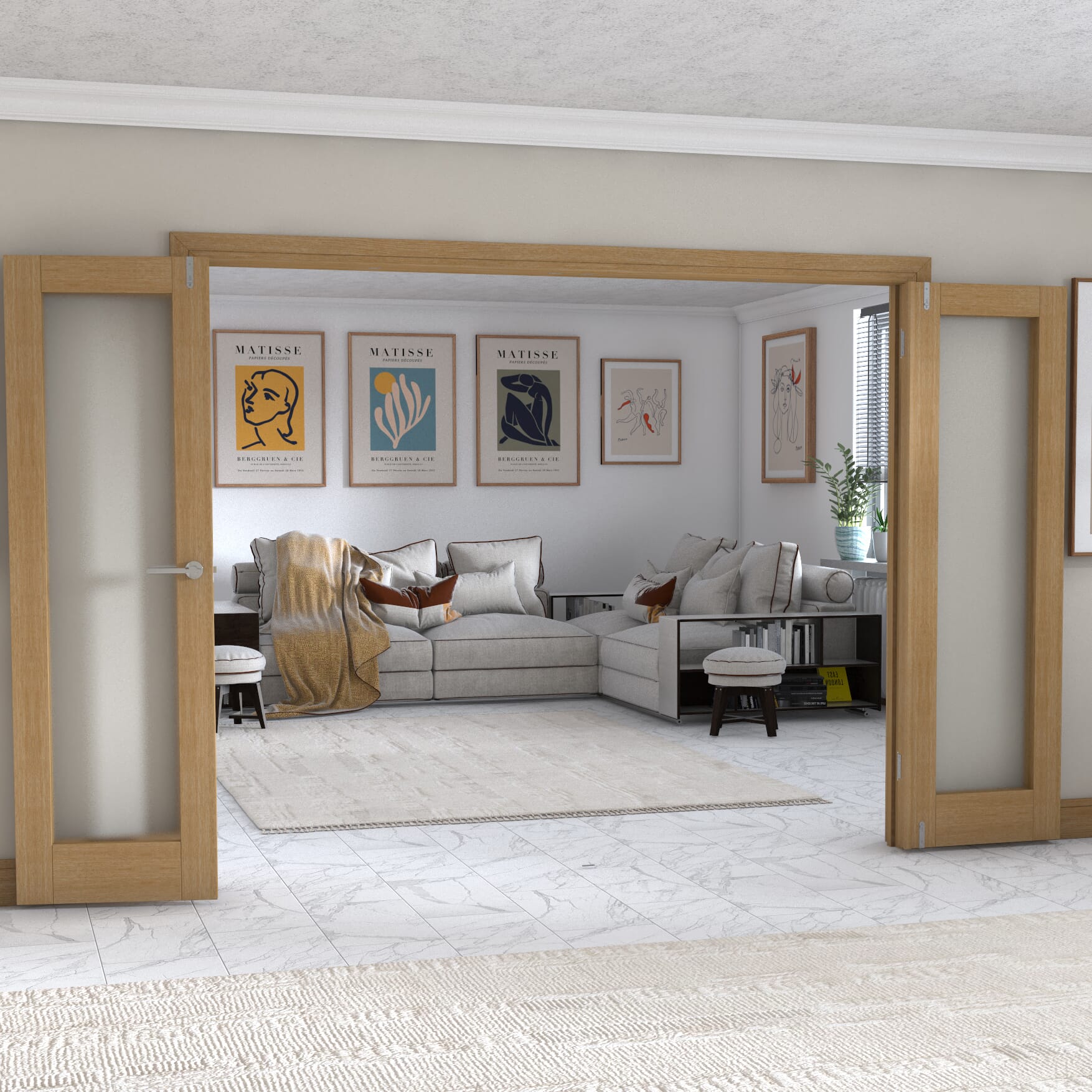 Oak P10 Frenchfold - Frosted Prefinished (4 x 610mm Doors)