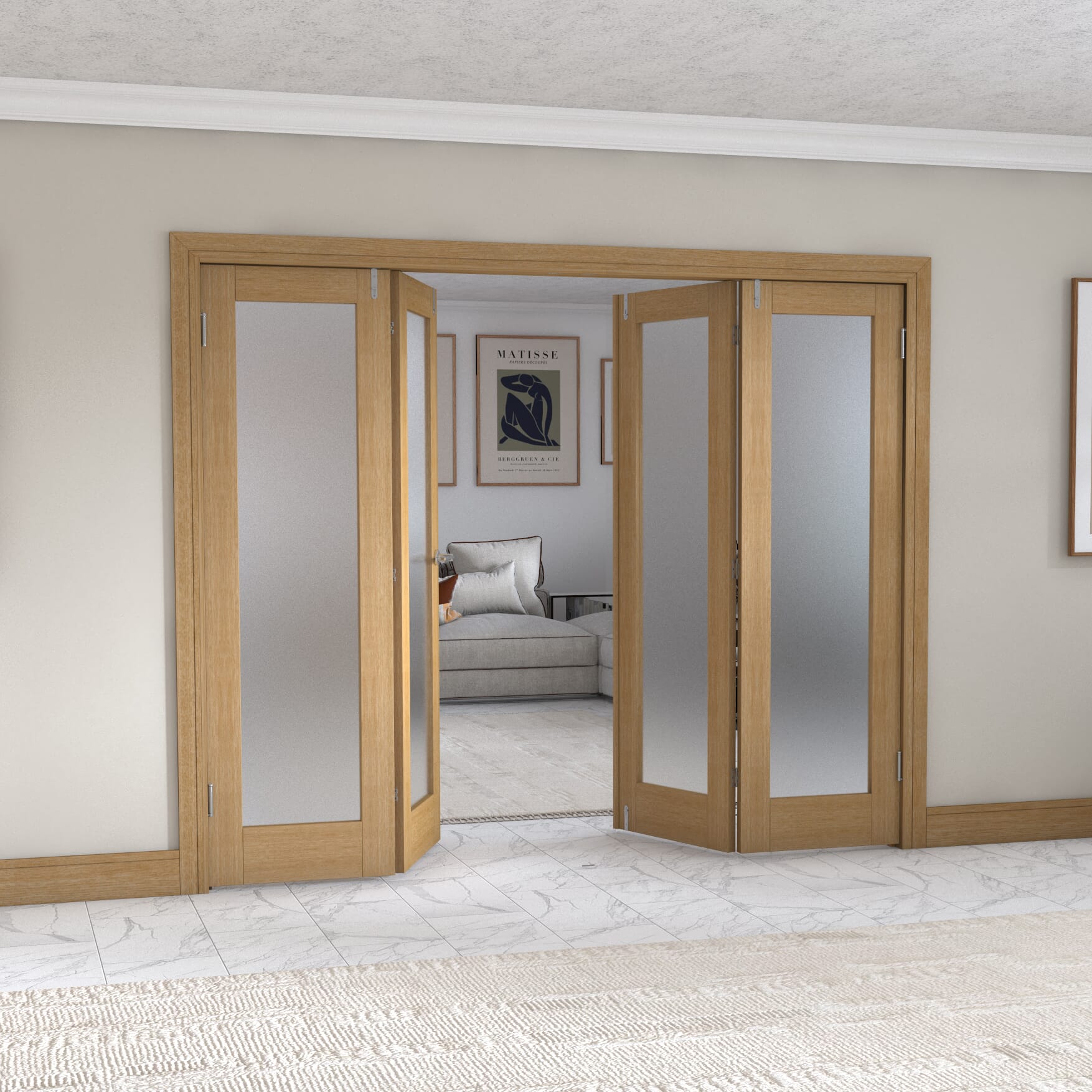 Oak P10 Frenchfold - Frosted Prefinished (4 x 610mm Doors)