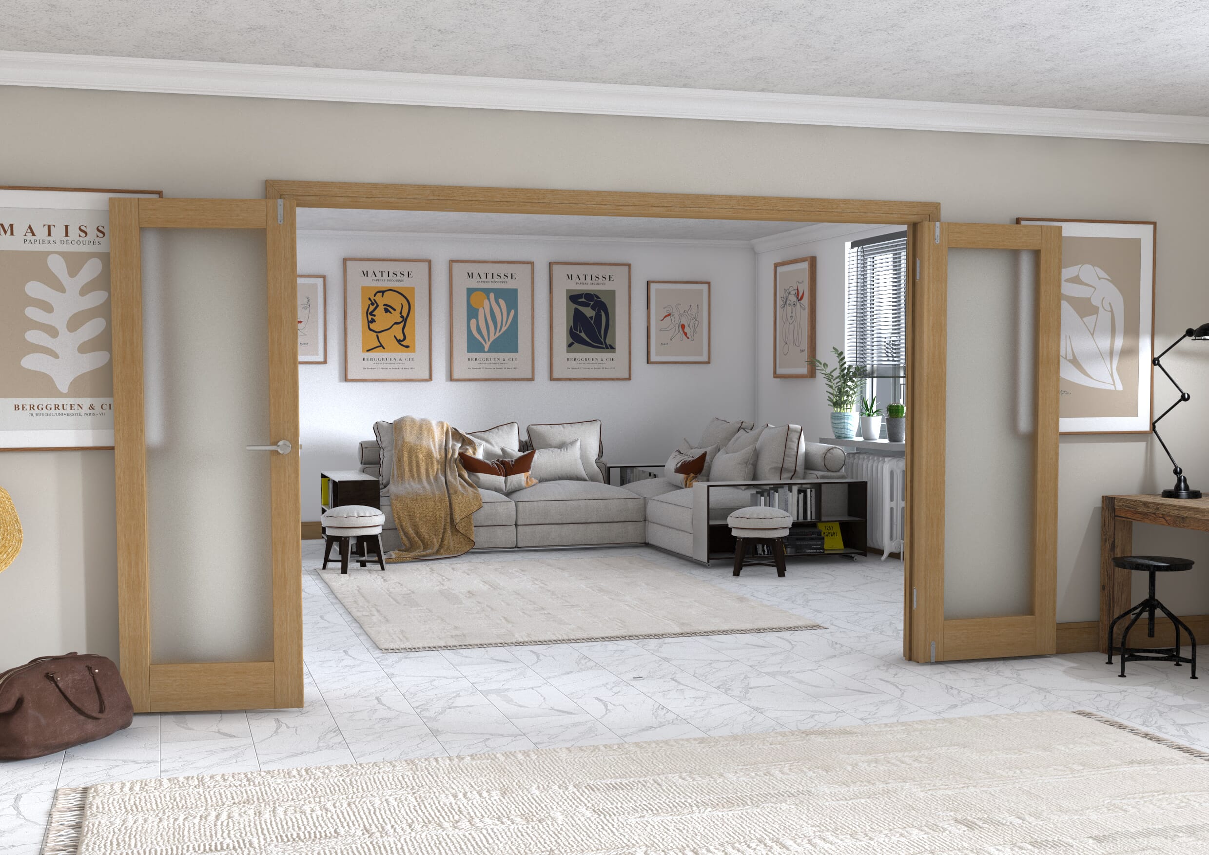 Oak P10 Frenchfold - Frosted Prefinished (4 x 686mm Doors)