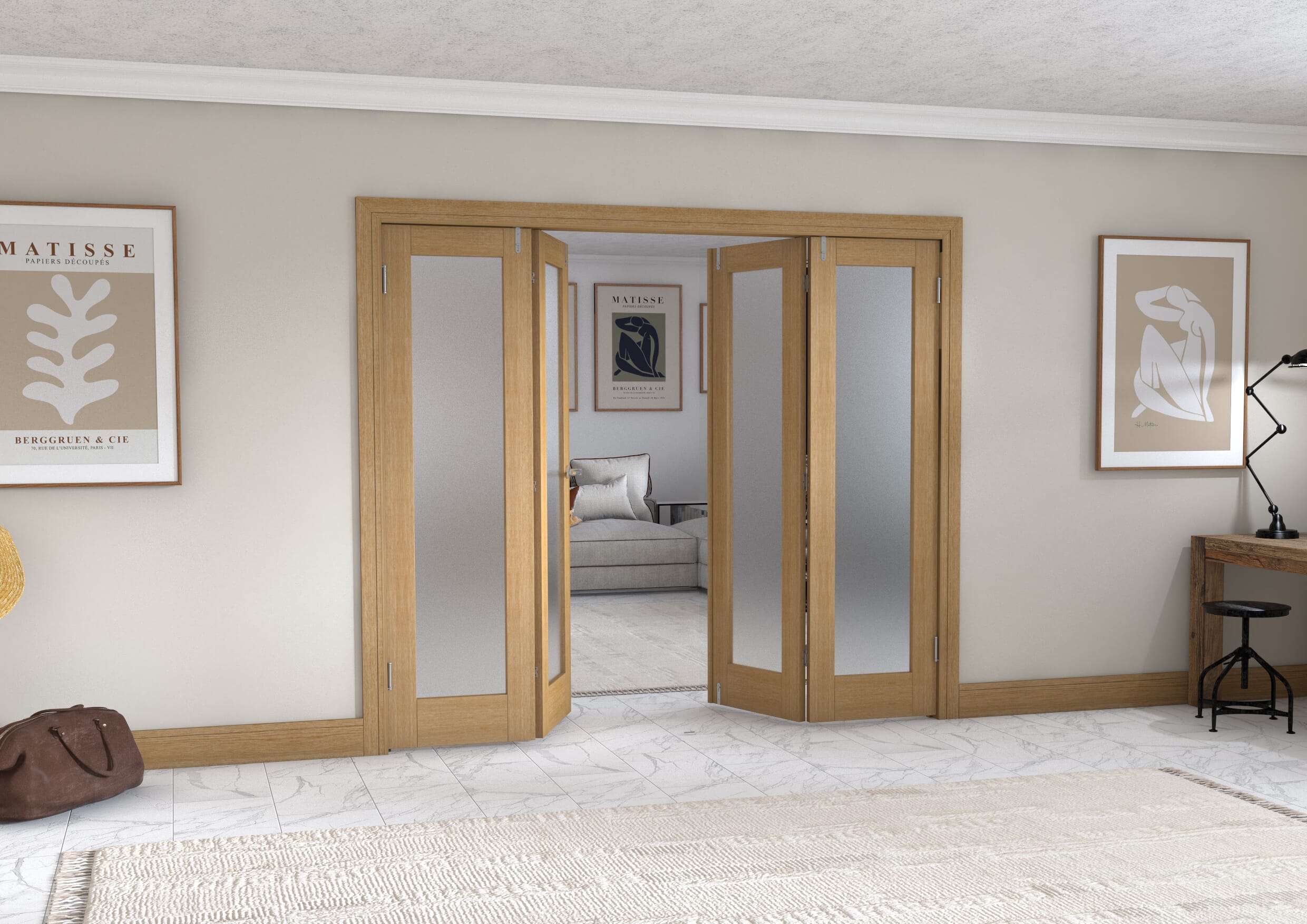 Oak P10 Frenchfold - Frosted Prefinished (4 x 573mm Doors)