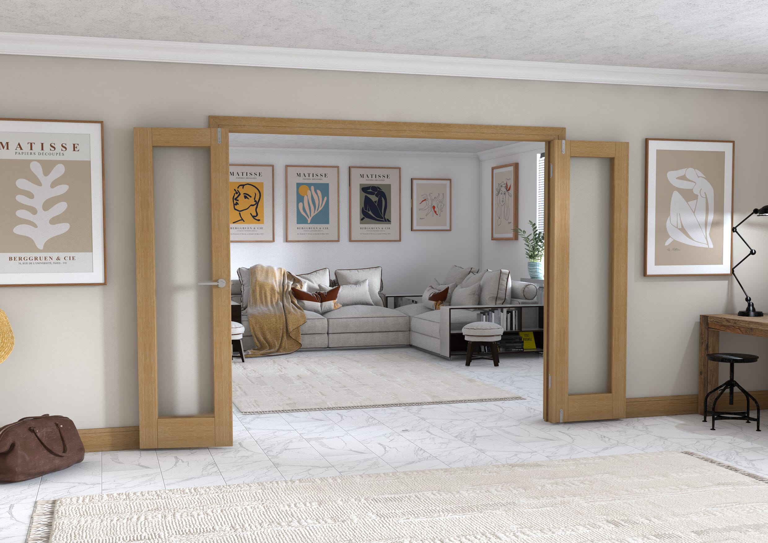 Oak P10 Frenchfold - Frosted Prefinished (4 x 573mm Doors)