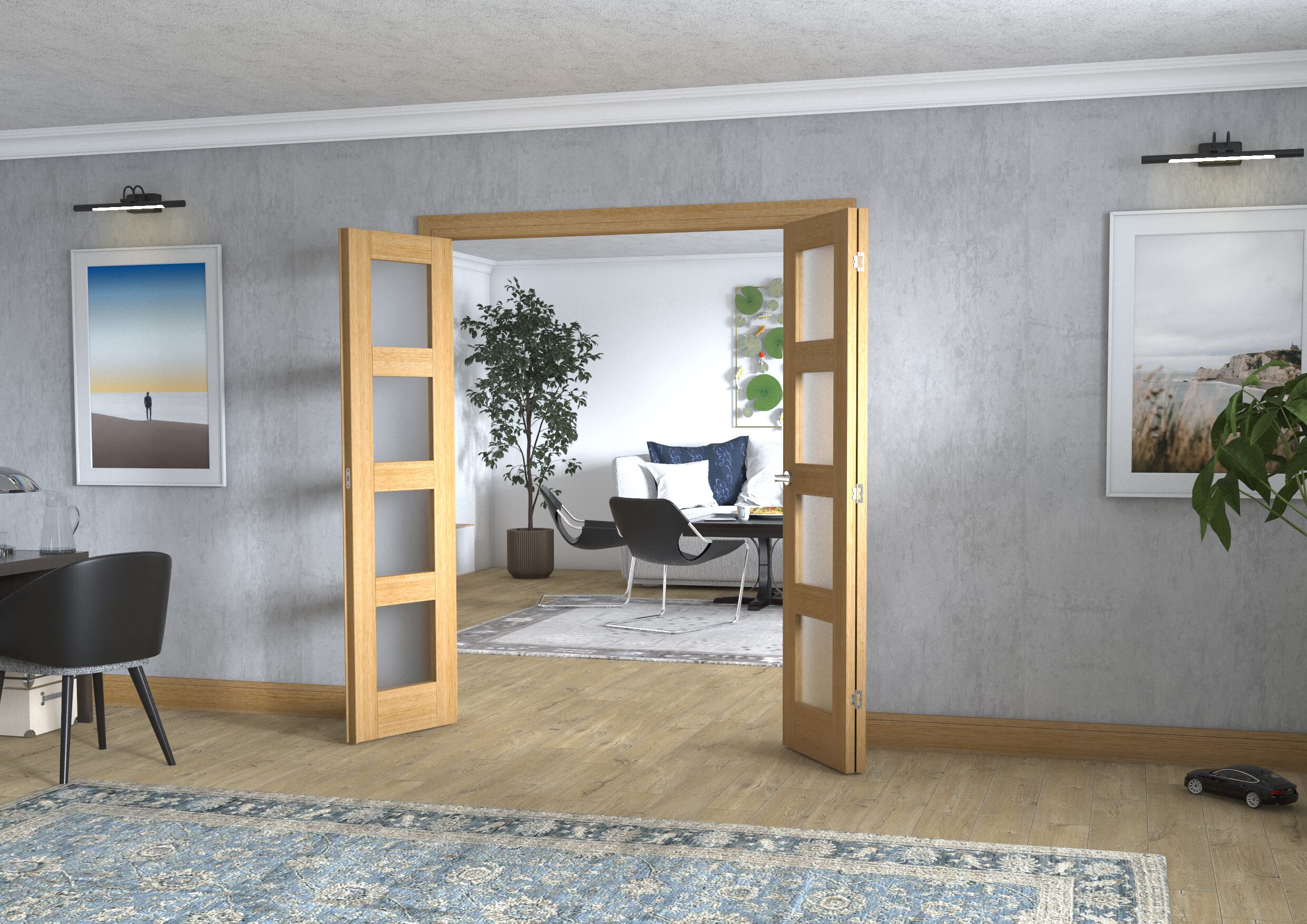 Oak 4L Frenchfold - Frosted Prefinished (3 x 533mm Doors)