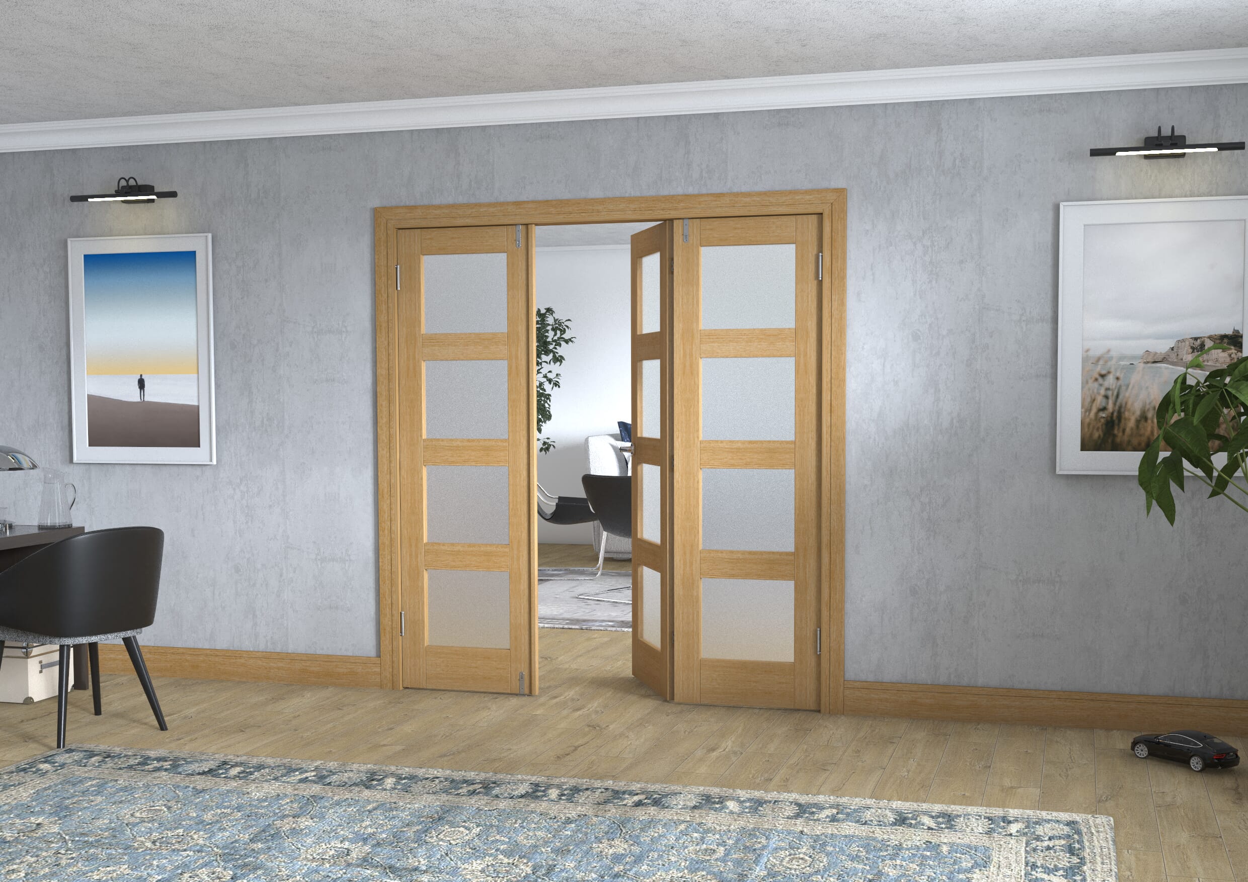 Oak 4L Frenchfold - Frosted Prefinished (3 x 610mm Doors)