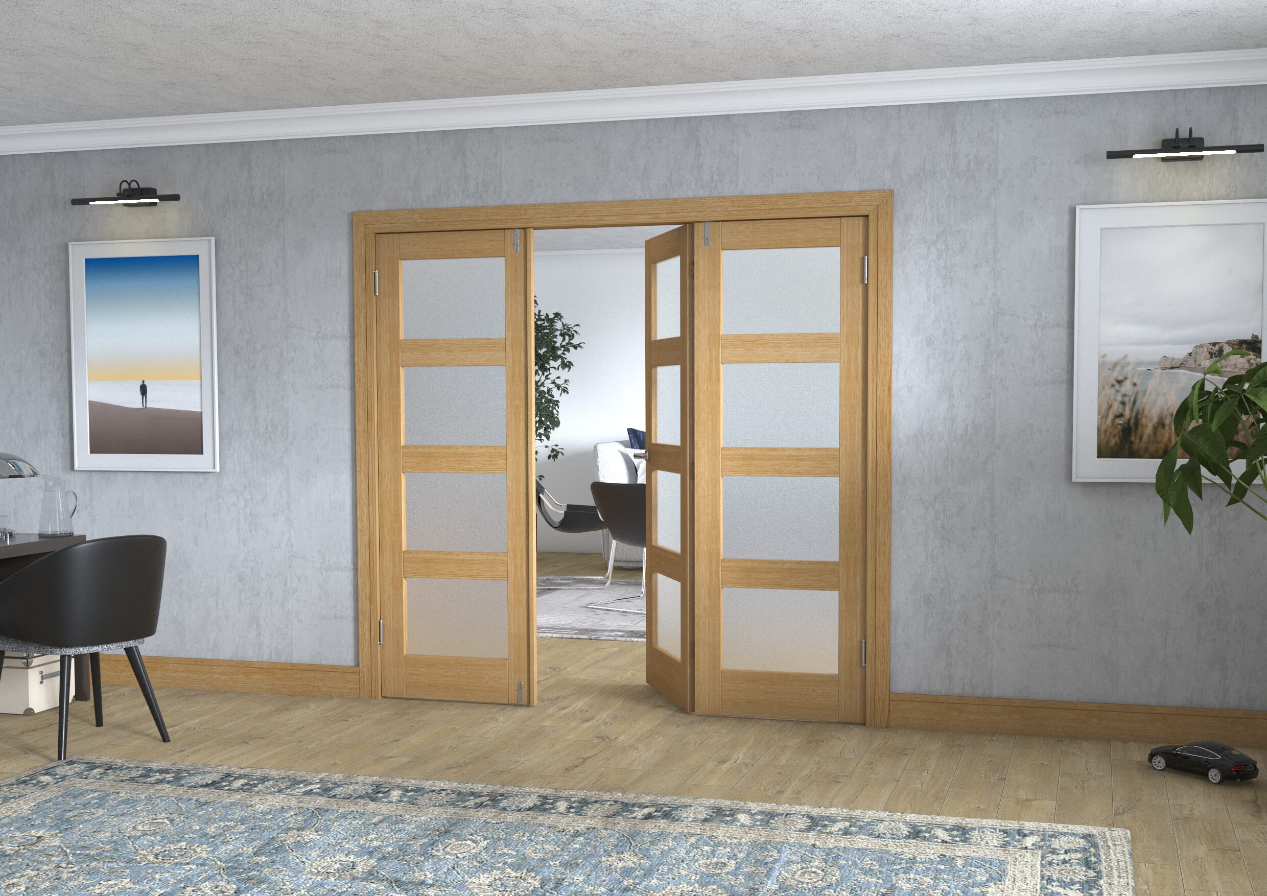 Oak 4L Frenchfold - Frosted Prefinished (3 x 686mm Doors)