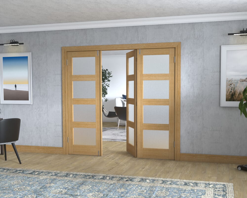 Oak 4L Frenchfold - Frosted Prefinished (3 x 686mm Doors)